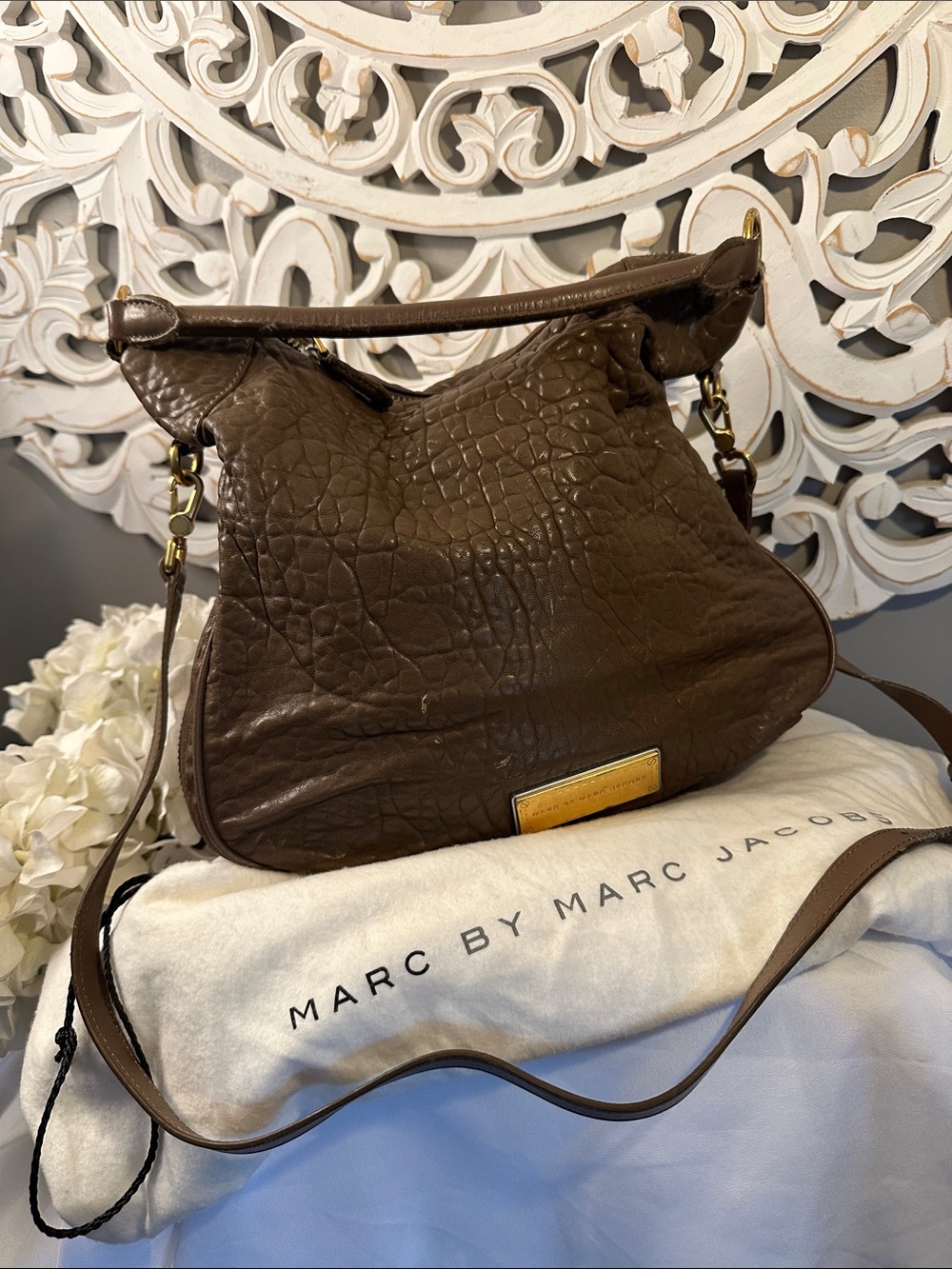 Marc by Marc Jacobs Croc-Embossed Brown Leather Shoulder Bag